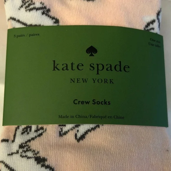 Kate Spade 3 Pair Crew Socks Pink With Doves, Red & White Shoe Size 4-10 NWT - Picture 3 of 11